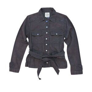 CHASER Women's Size S Denim Jacket Belted Waist Brown Button Front Y2K Fashion
